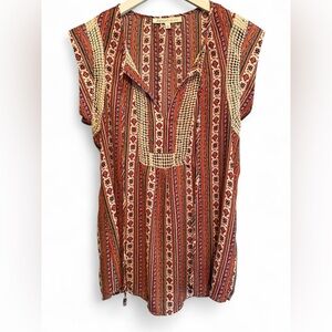 Daniel Rainn Red and Cream Geometric Blouse